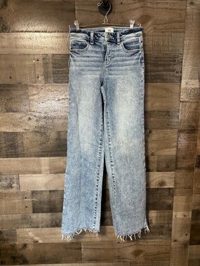 BKE Light Blue High-Rise Wide Leg Jeans with Raw Hem